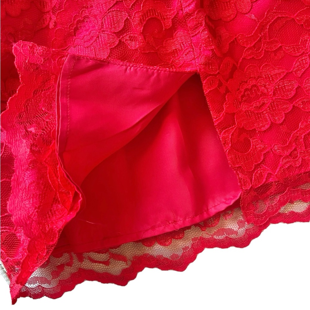 Jessica McClintock Gunne Sax women’s Size 13/ 14 Red Lace Dress Lace Up Back - Picture 15 of 16